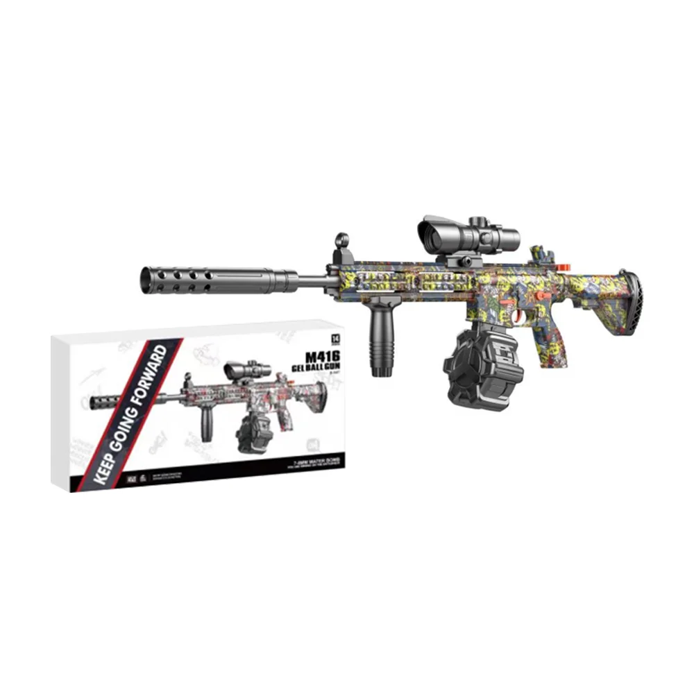Pistola / rifle m416 recargable con tambor lanza bolitas de hidrogel con diseño de grafiti / 701c-2
