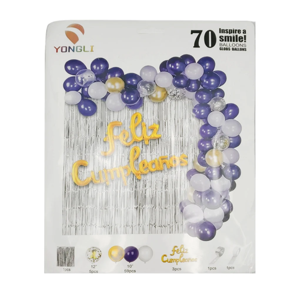 Kit decorativo de feliz cumpleaños con 64 globos de látex, cortina, set de 3 globos de frase de feliz cumpleaños y 2 tiras de cadena transparente / yongli / 70qql-9