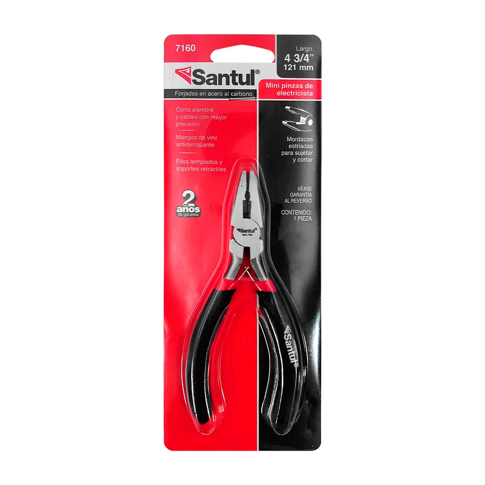 Mini pinzas de electricista santul metálicas con mango de plástico y mordazas de sujeción, variedad de usos / 0623 / 7160