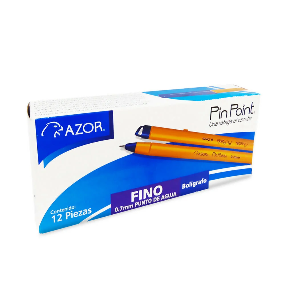 Caja con 12 bolígrafos finos azor pinpoint de color azul con punto de aguja 0,7mm / 727201 / 213620