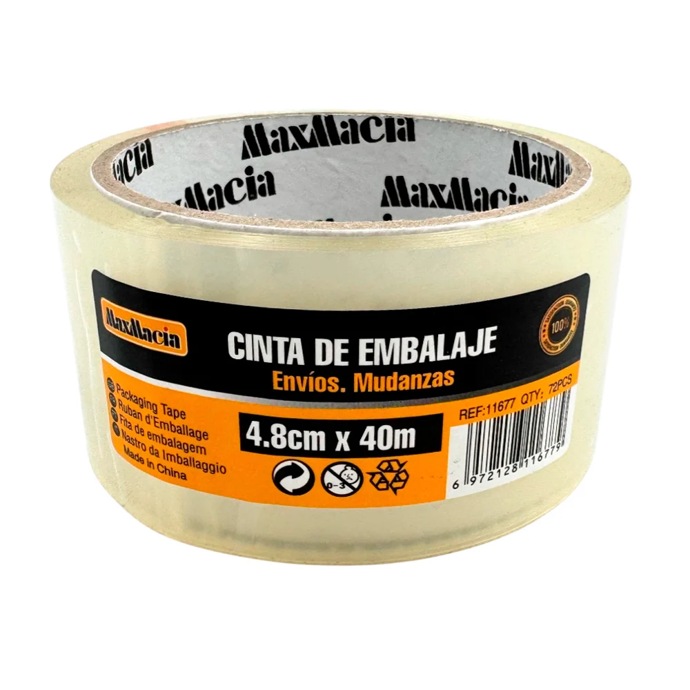 Cinta de embalaje transparente para envíos o mudanzas, variedad de usos / 4.8x40m / maxmacia / 11677