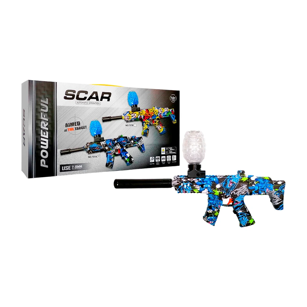 Pistola tipo rifle scar de hidrogel 7-8mm automática con accesorios ensamblables y estampado dinosaurio t-rex / powerful / 737a