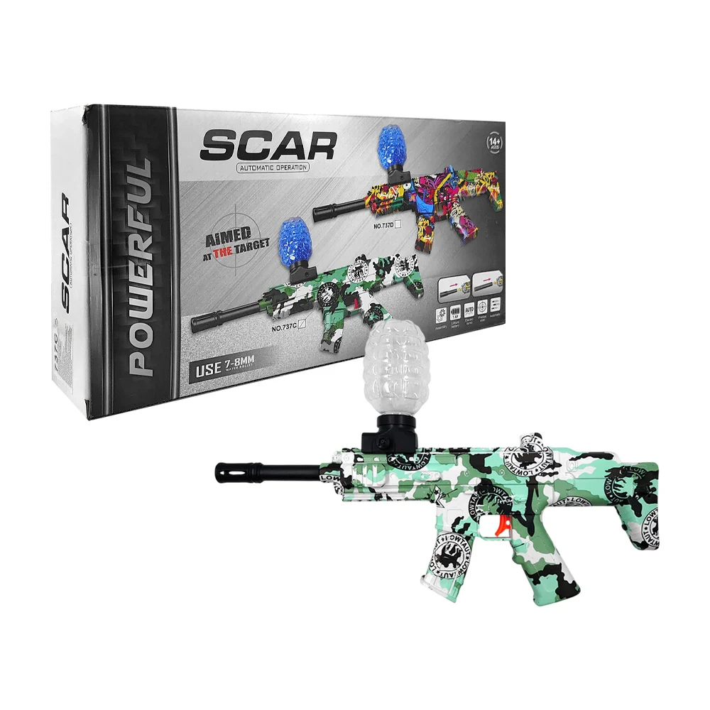 Pistola tipo rifle scar de hidrogel automática con diseño militar + accesorios / 737c