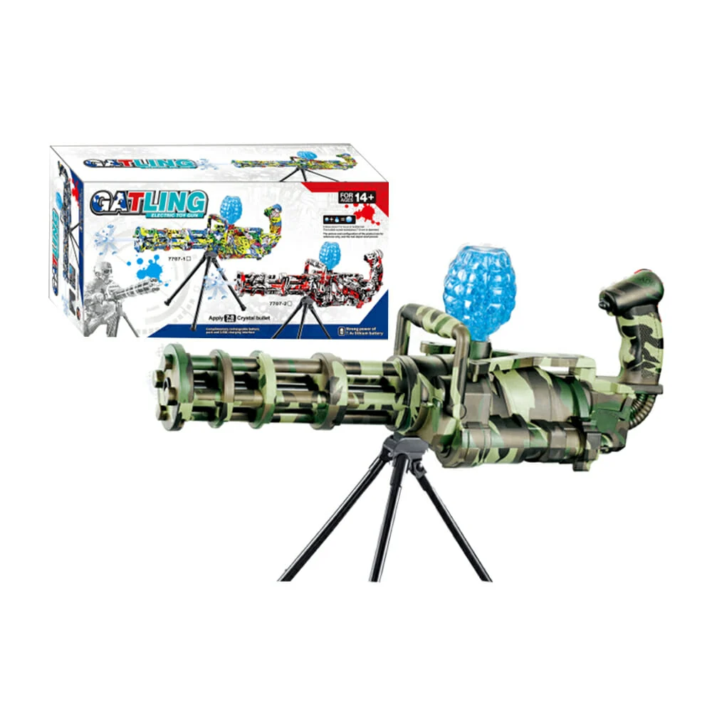 Pistola ametralladora gatling recargable de hidrogel 7-8mm con tripie, diseño militar / 7707-3
