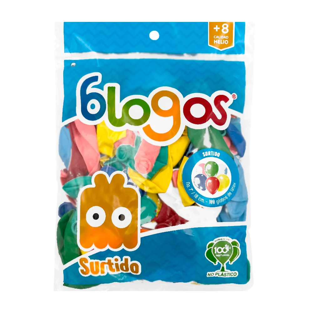 Paquete de 100 globos de 7 in - 18 cm en colores surtidos / blogos surtidos / globo no. 7