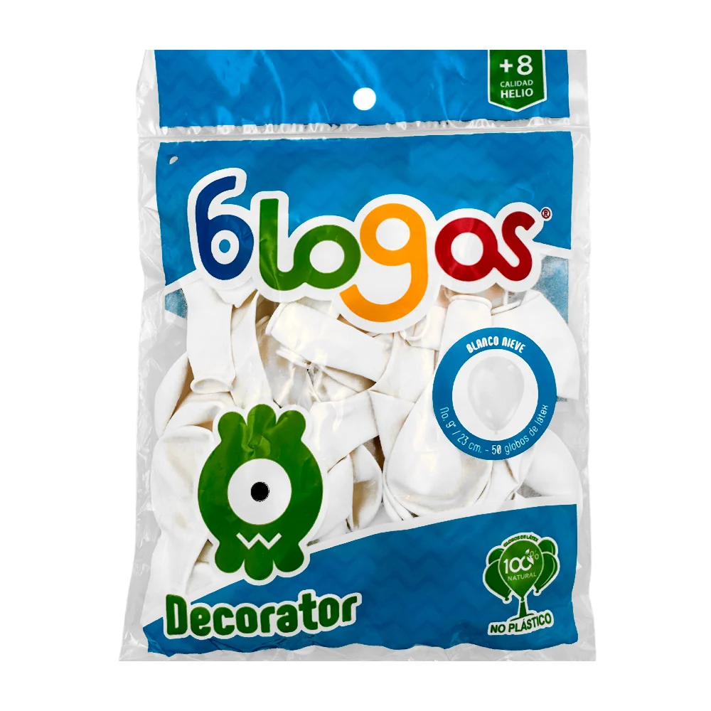 Paquete con 50 globos blogos de 9 in - 23 cm en color blanco / blanco nieve / 773573