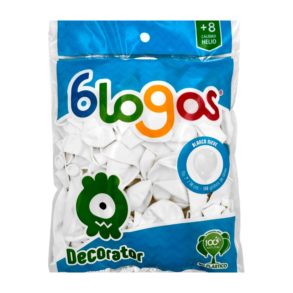 Paquete con 100 globos blogos de 7 in - 18 cm en color blanco / blanco nieve / 773764
