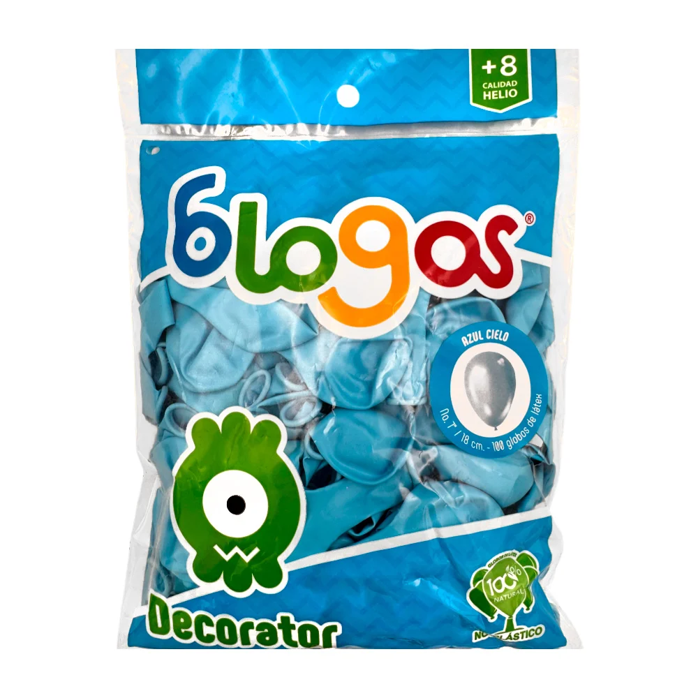 Paquete de 100 globos en color azul de 7 in - 18 cm / 773795 / azul cielo