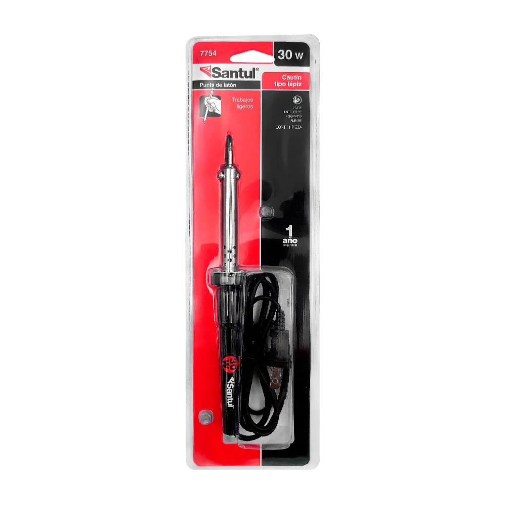 Cautín tipo lápiz santul de 30w para soldar estaño y trabajos ligeros, con punta de latón, variedad de usos / 1124 / 7754