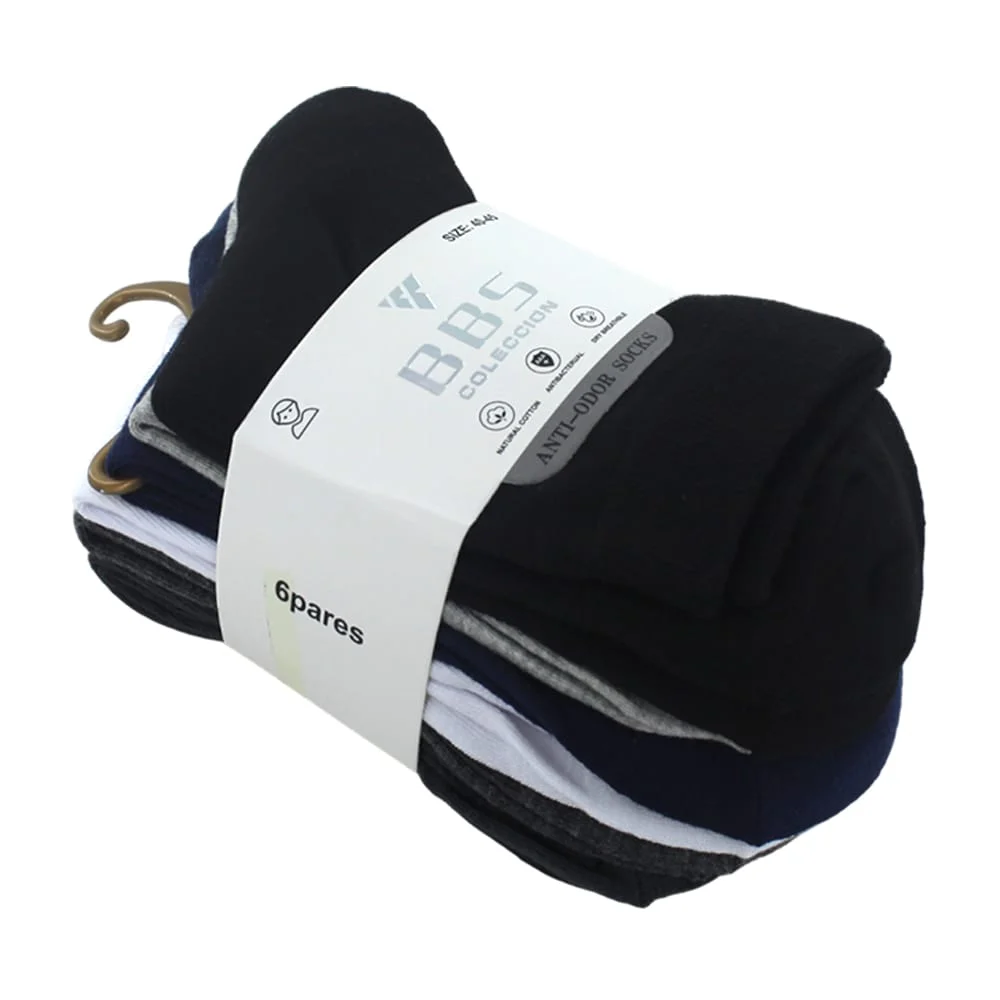 Paquete con 6 pares de calcetines tobilleros lisos bbs para caballero, variedad de colores / 40-45 anti-odor