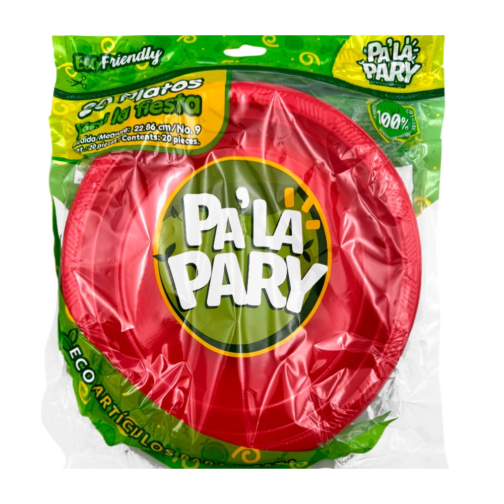 Paquete de 20 platos de plástico en color rojo de 9 in - 23 cm / 787952 / plato biodegradable / pa la party