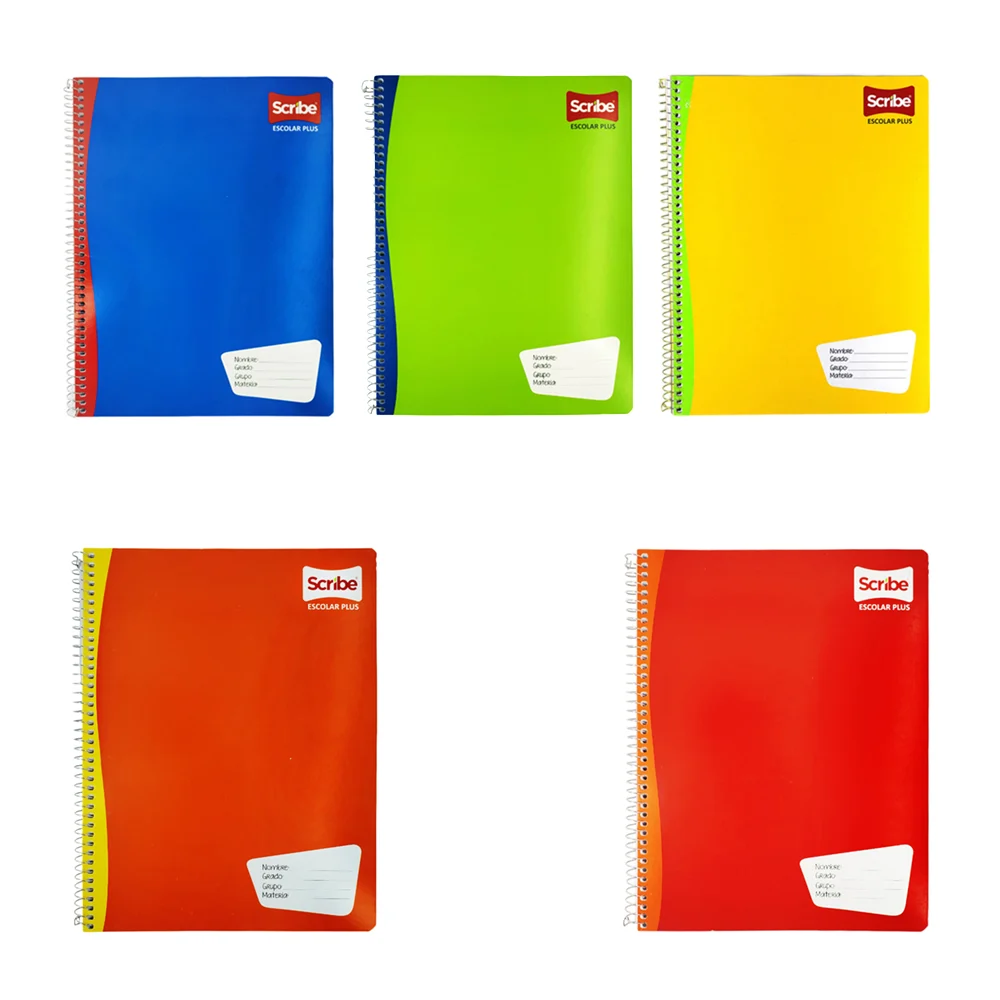 Cuaderno profesional scribe 5mm con 100 hojas en cuadro grande o chico, espiral metálico, variedad de colores / 7972 / 100198-05