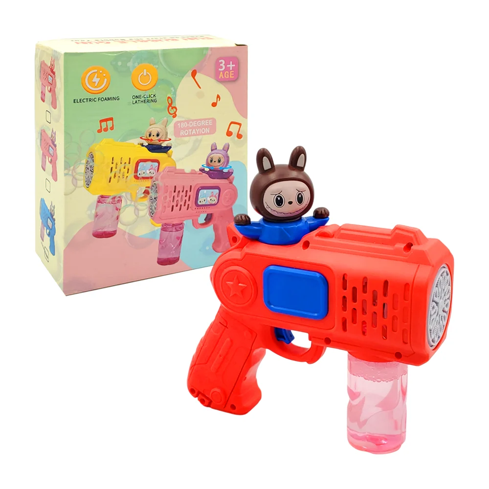 Pistola automática lanza burbujas + bote de jabón y figura de labubu, variedad de colores / fun bubble gun / m-9
