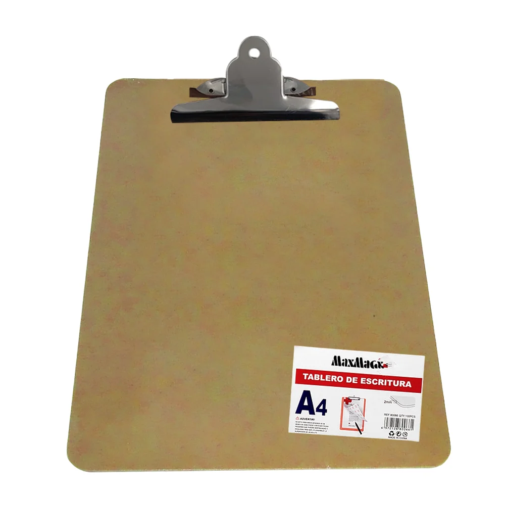 1pza Tabla portadocumentos / hojas para escribir, con sujetador metálico y medida de 32x23cm, variedad de usos / a4 / maxmacia / 3mm