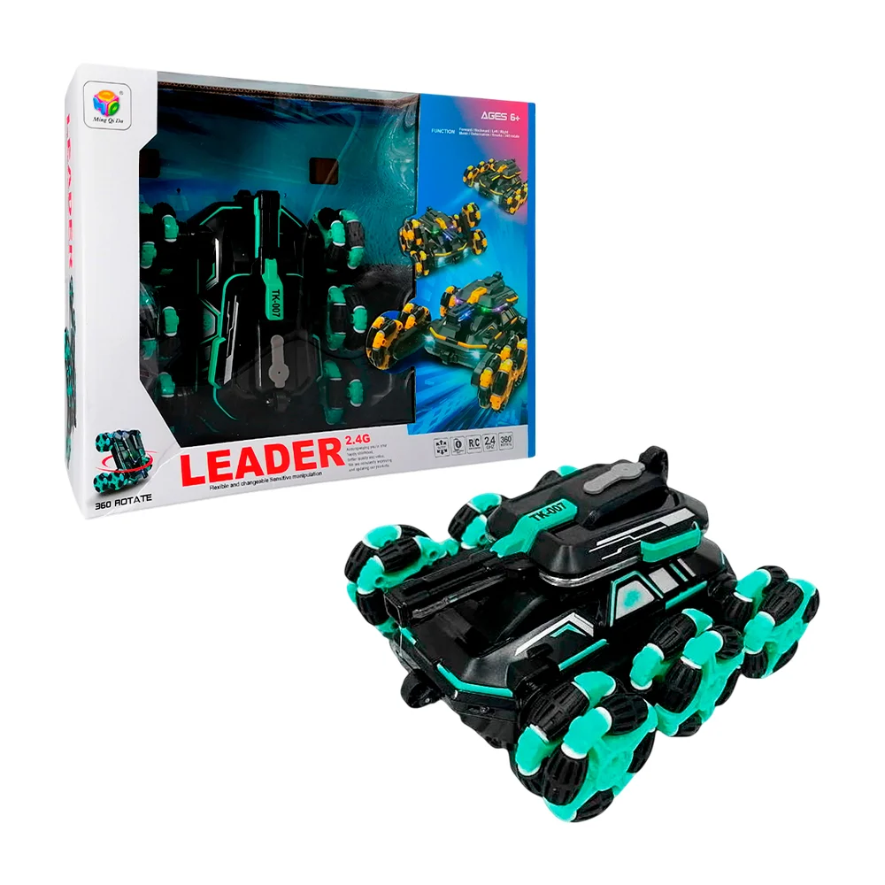 Carro stunt vehicle rotativo 360° grados con 6 llantas bicolor + control remoto, luz y sonido, variedad de colores / leader 2.4g / tk-007