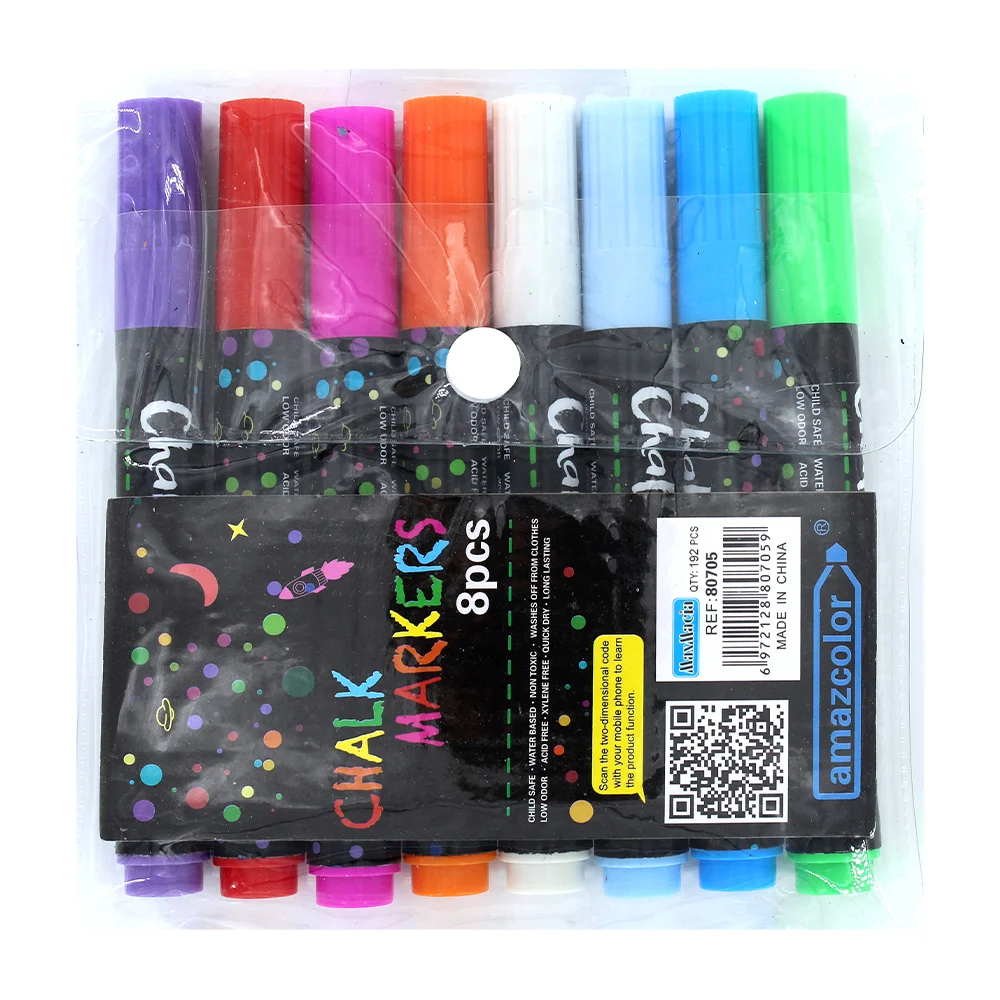 Blíster con 8 marcadores permanentes de colores tipo neón / chalk markers