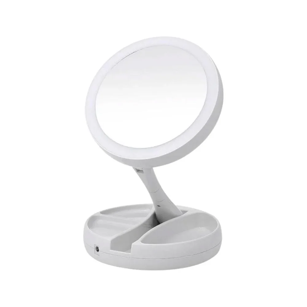 Espejo circular con marco de luz led, aumento y base plegable / my fold jin ge / jg-988 / ln56-l03