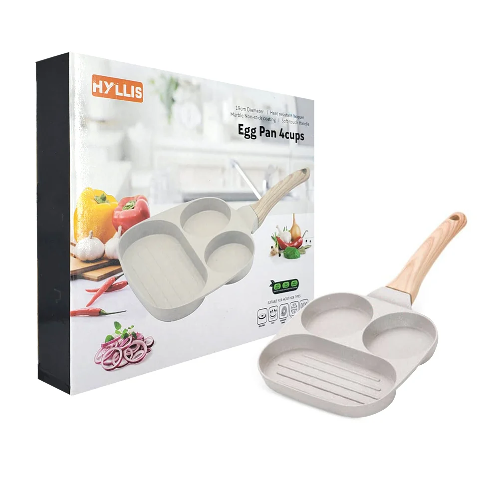 Sarten de aluminio egg pan hyllis con 3 compartimientos y mango de madera / 80927