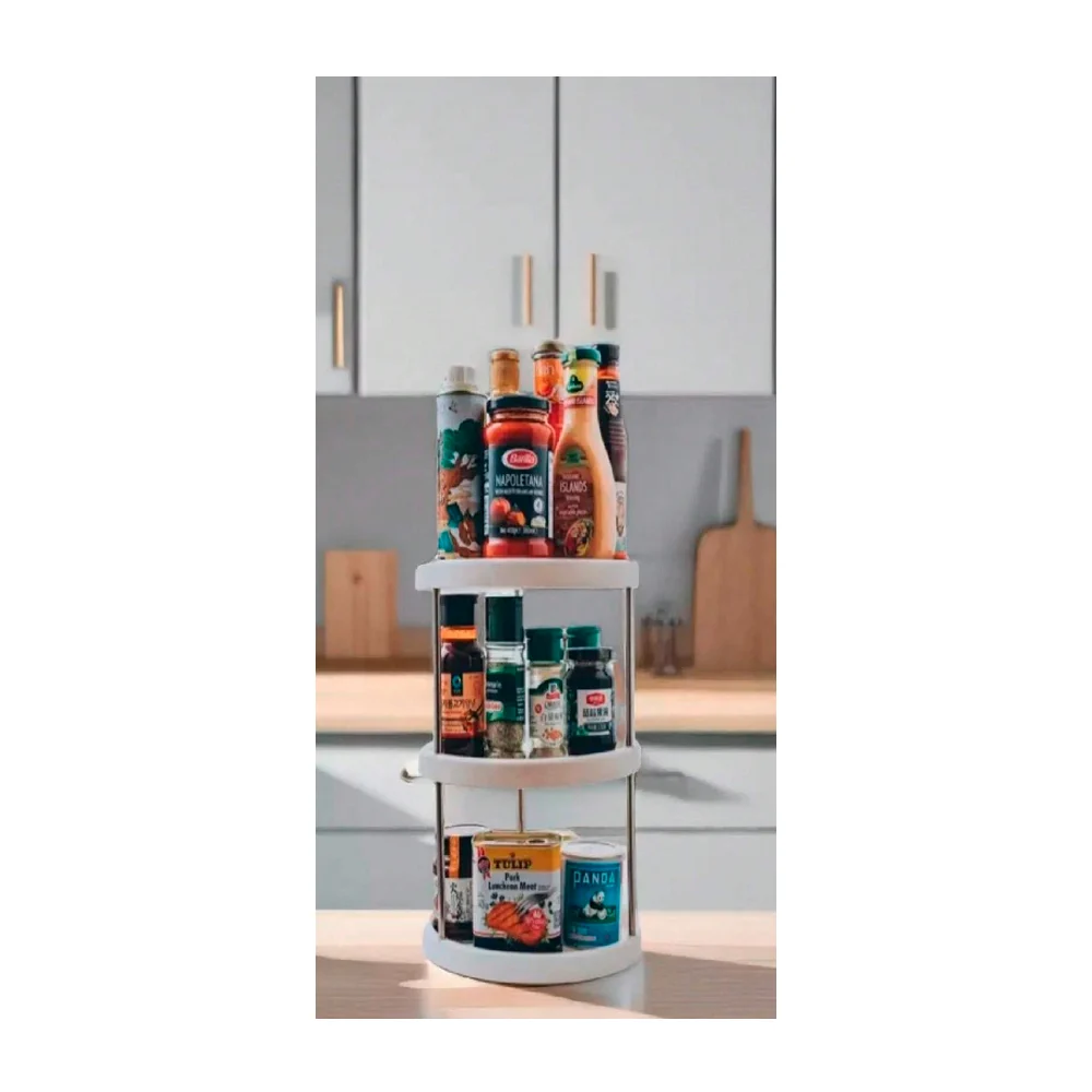 Estante organizador giratorio multifuncional de 3 niveles 25.3x6.8x25.3cm / rotatable storage rack / 16497
