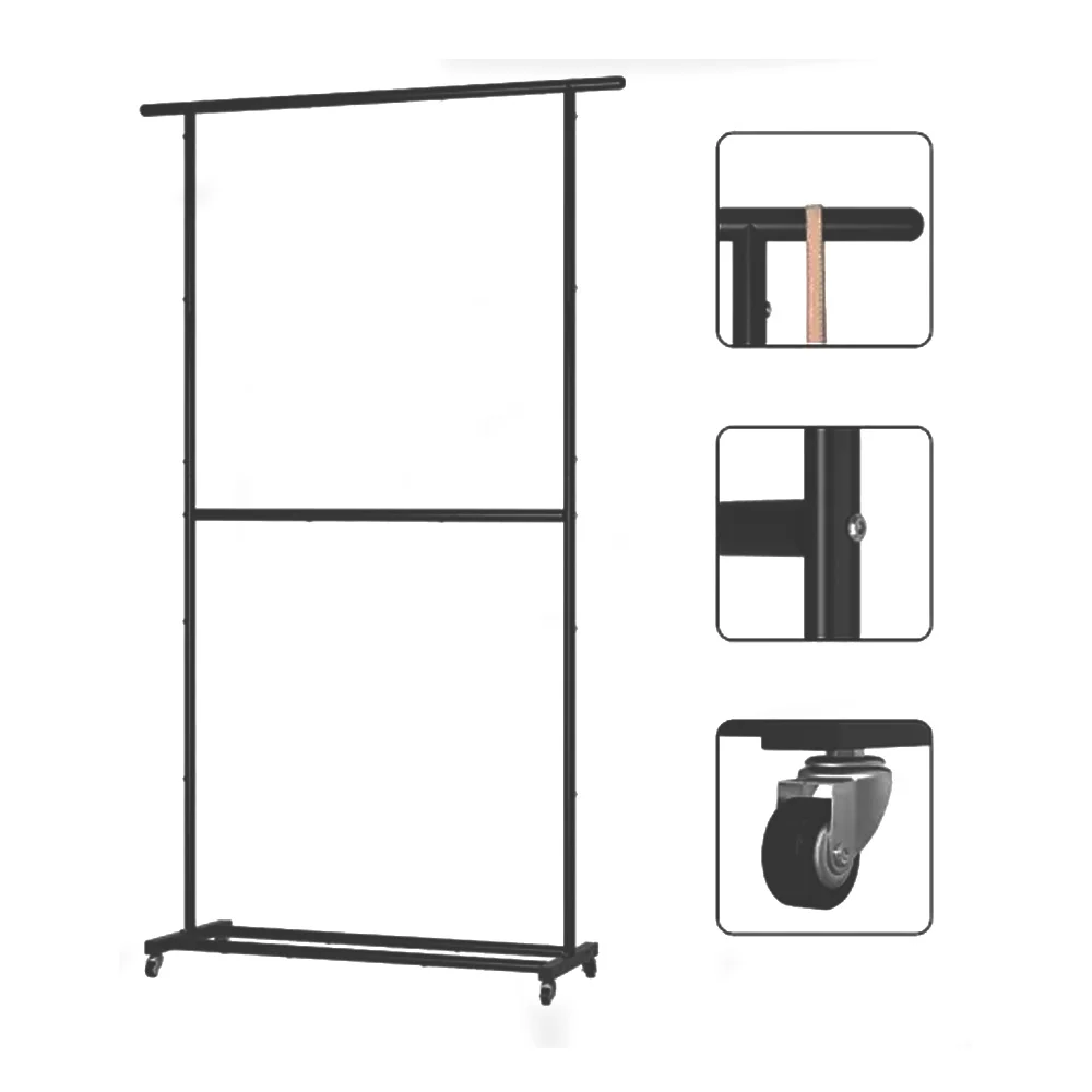 Organizador perchero multifuncional para ropa, de 2 niveles con ruedas, 180x80cm, en color neglo o blanco / coat rack