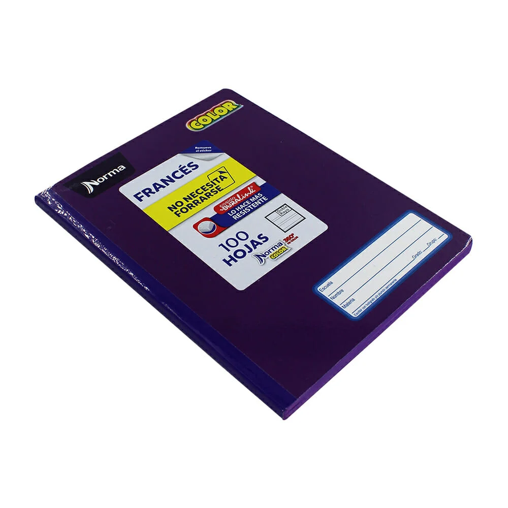 Cuaderno profesional norma color 360 cosido francés 100 hojas de doble raya, variedad de colores