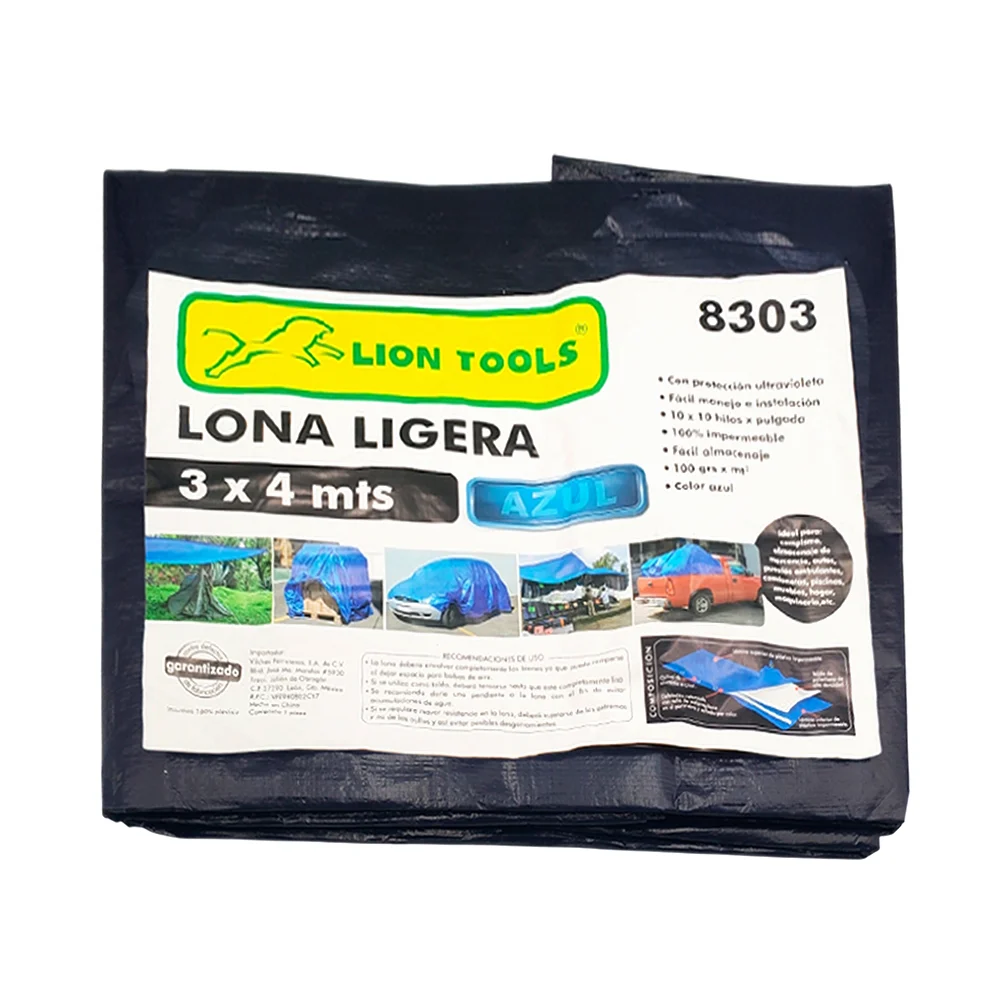 Lona ligera impermeable lion tools color azul de 3x4m con protección ultravioleta / 8303