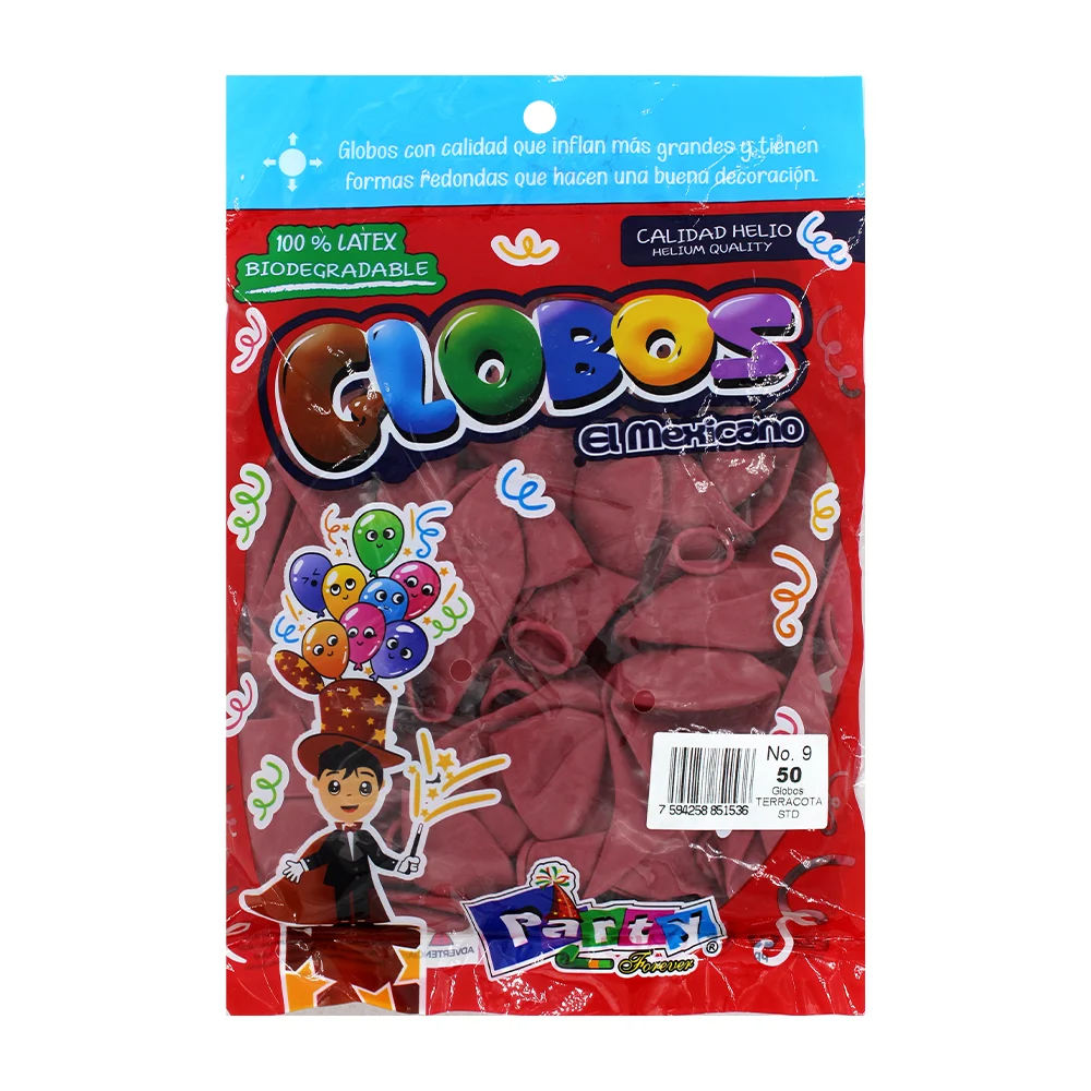Paquete con 50 globos de látex en color arena terracota del no. 9 / globos el mexicano