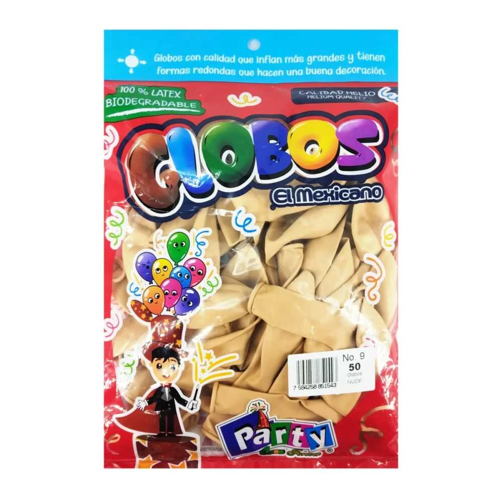 Paquete con 50 globos de látex en color nude del no. 9 / globos el mexicano