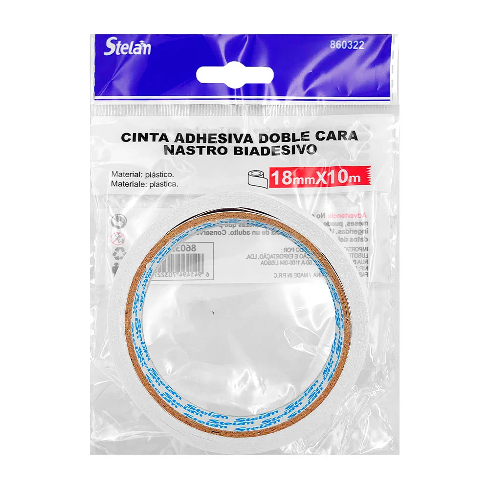 1pza Cinta adhesiva de doble cara, de plástico, variedad de usos / 18mmx10m / stelan