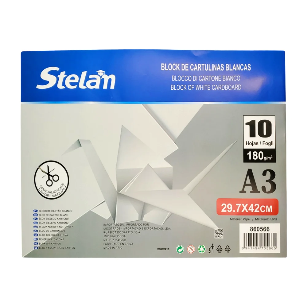 Block con 10 cartulinas de 29.7x42cm / cartulinas a3 / 860566 / cartulina blanca