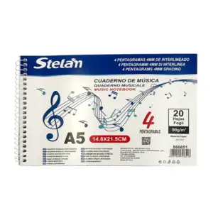 Cuaderno de música stelan con 20 hojas a5 de 4 pentagramas, 14.8x21.5…