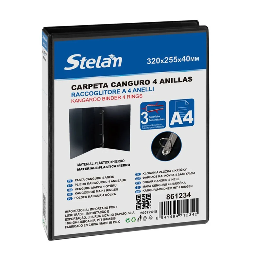 Carpeta recopiladora canguro de 4 anillos, con 3 superficies personalizables, variedad de usos / 320x255x40mm / stelam