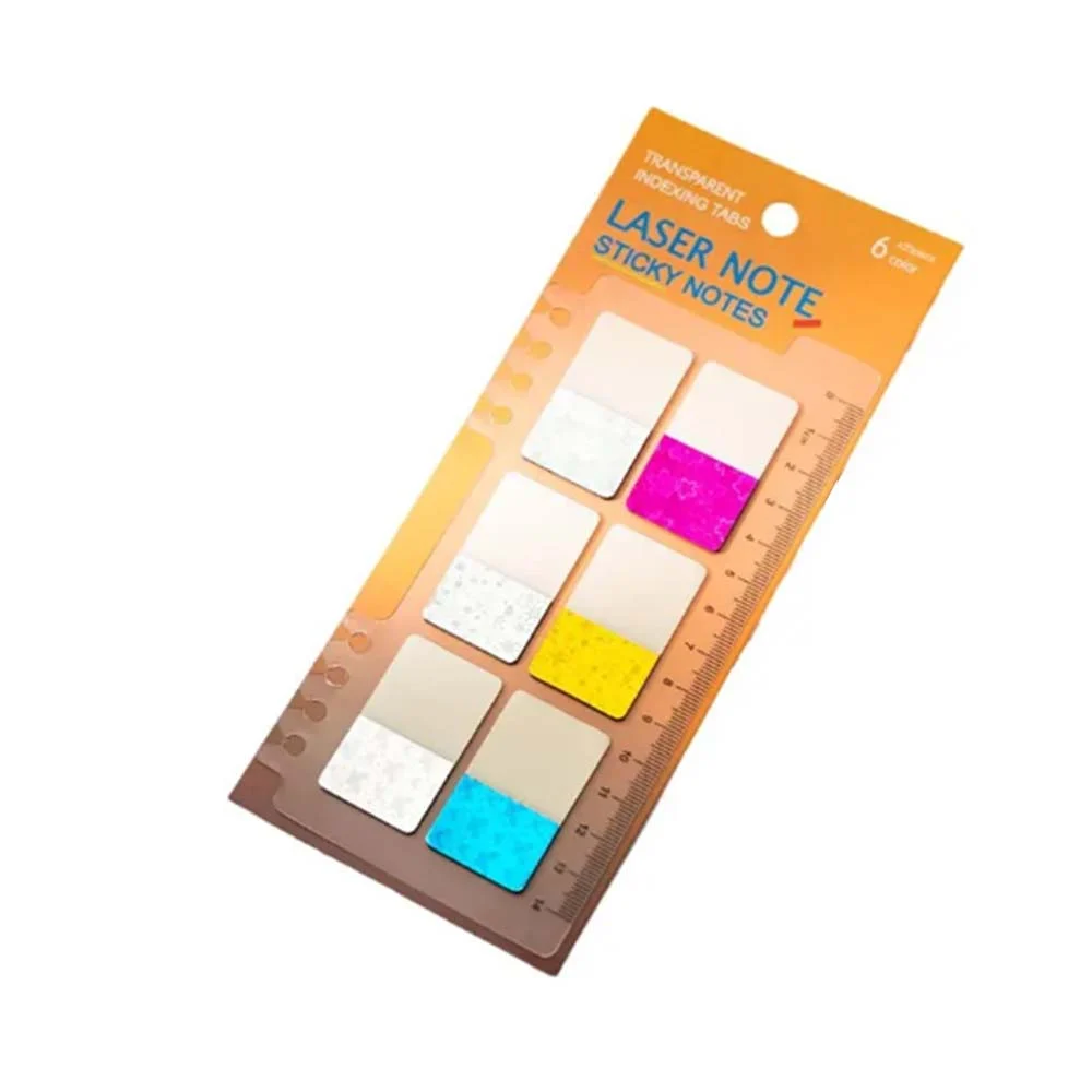 Blíster 6 post it notas adhesivas con estampado holográfico y regla de plástico / laser note / no-8690