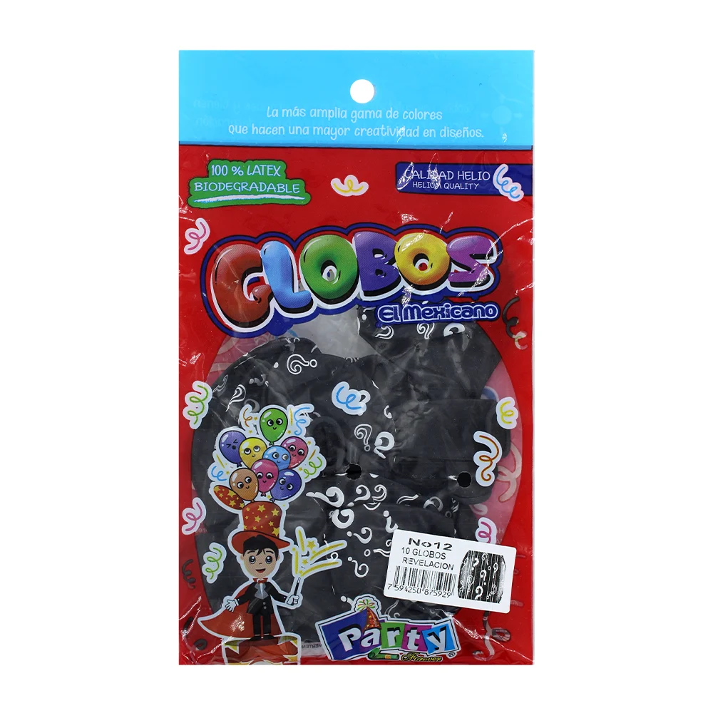 Paquete con 10 globos de látex para revelación de género del no. 12 / globos el mexicano