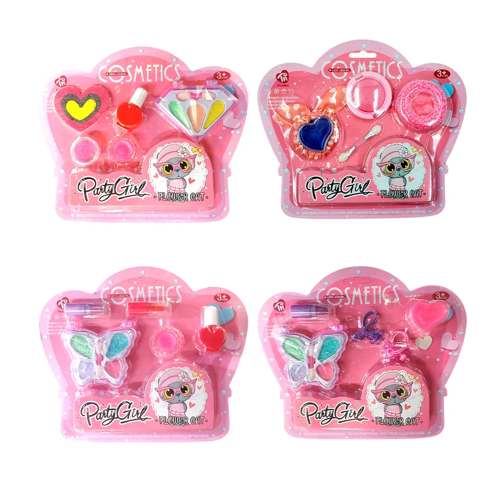 Blíster con juego de maquillaje infantil con rubor, bálsamos, brocha aplicadora, sombras y donas para el cabello, variedad de modelos  / cosmetics / party girl / 8818-10/12