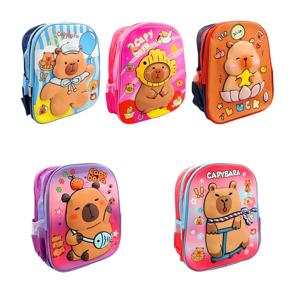 1pza Mochila infantil de 2 compartimientos con relieve, luces led y estampado de capibara, variedad de diseños / 888-4