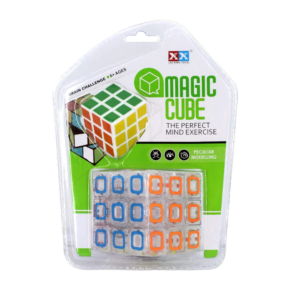 Juego de 2 cubos Rubik 3x3 de distintos tamaños con bordes blancos y colores brillantes y transparente con aros cuadrados de colores / magic cube / 8973a-3