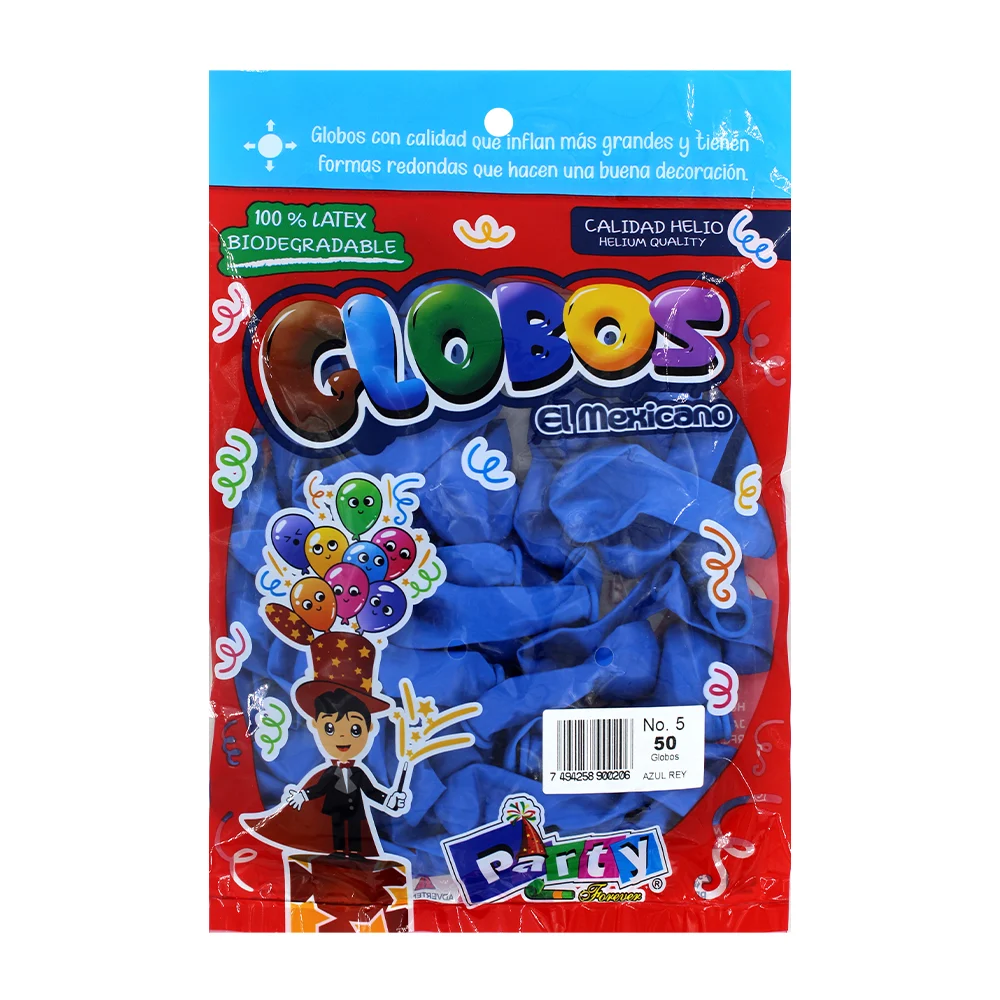 Paquete con 50 globos de látex en color azul rey del no. 5 / globos el mexicano