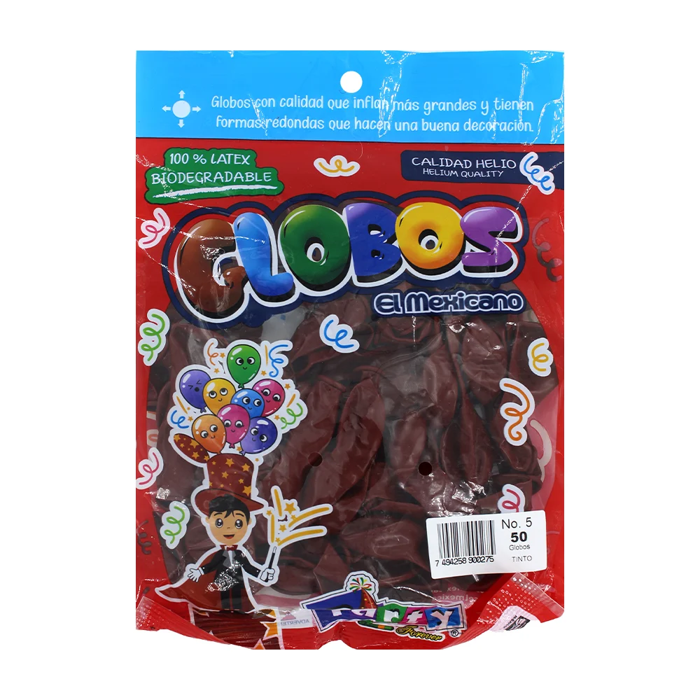 Paquete con 50 globos de látex en color tinto del no. 5 / globos el mexicano / 8900275
