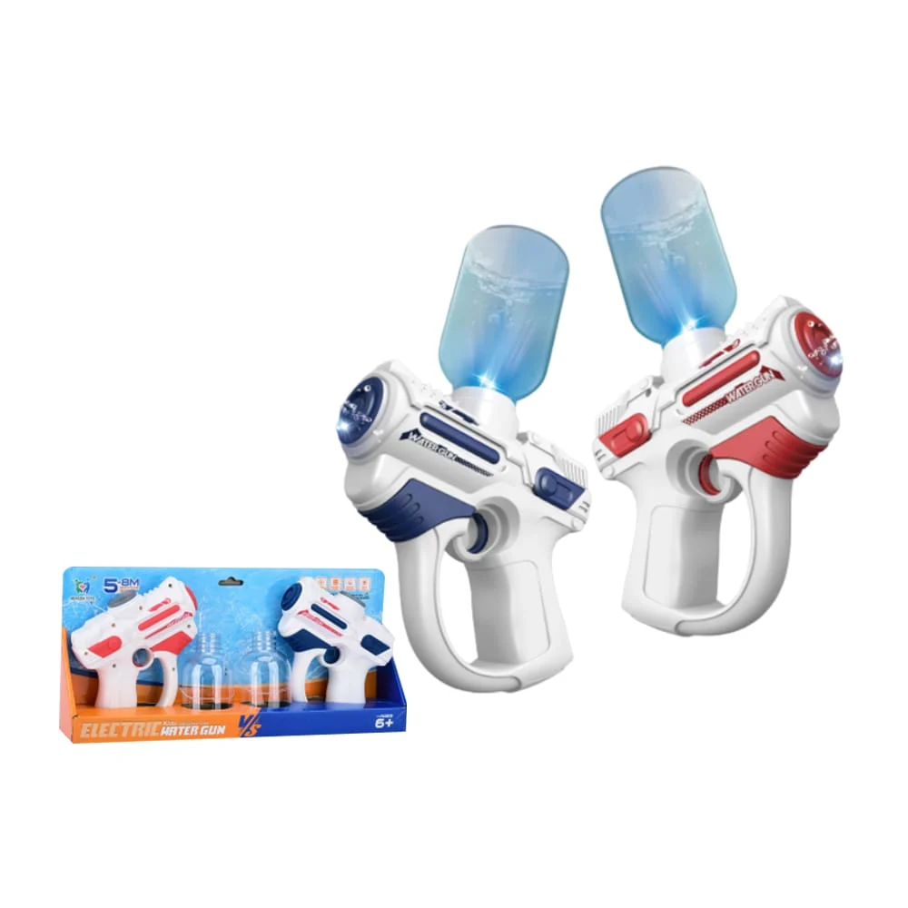 Paquete con 2 pistolas de agua eléctricas + recipientes de plástico, variedad de colores / electric water gun 15cm