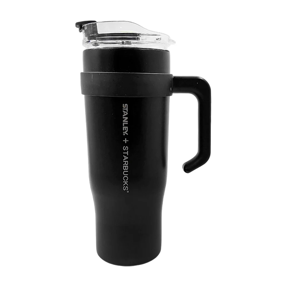 Termo liso de acero inoxidable con tapa con orificio, asa, popote metálico y capacidad de 1.18 litros aprox, variedad de colores / 90397