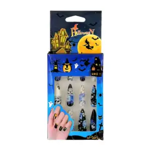 Paquete 12 uñas postizas con diseño temática de halloween, variedad d…