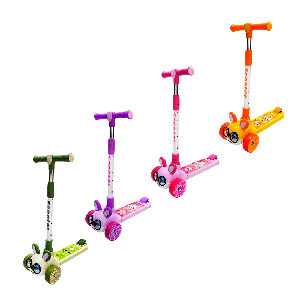 Patín del diablo scooter infantil de 3 ruedas con luces led y diseño de conejo cute con lentes, variedad de colores / 90496