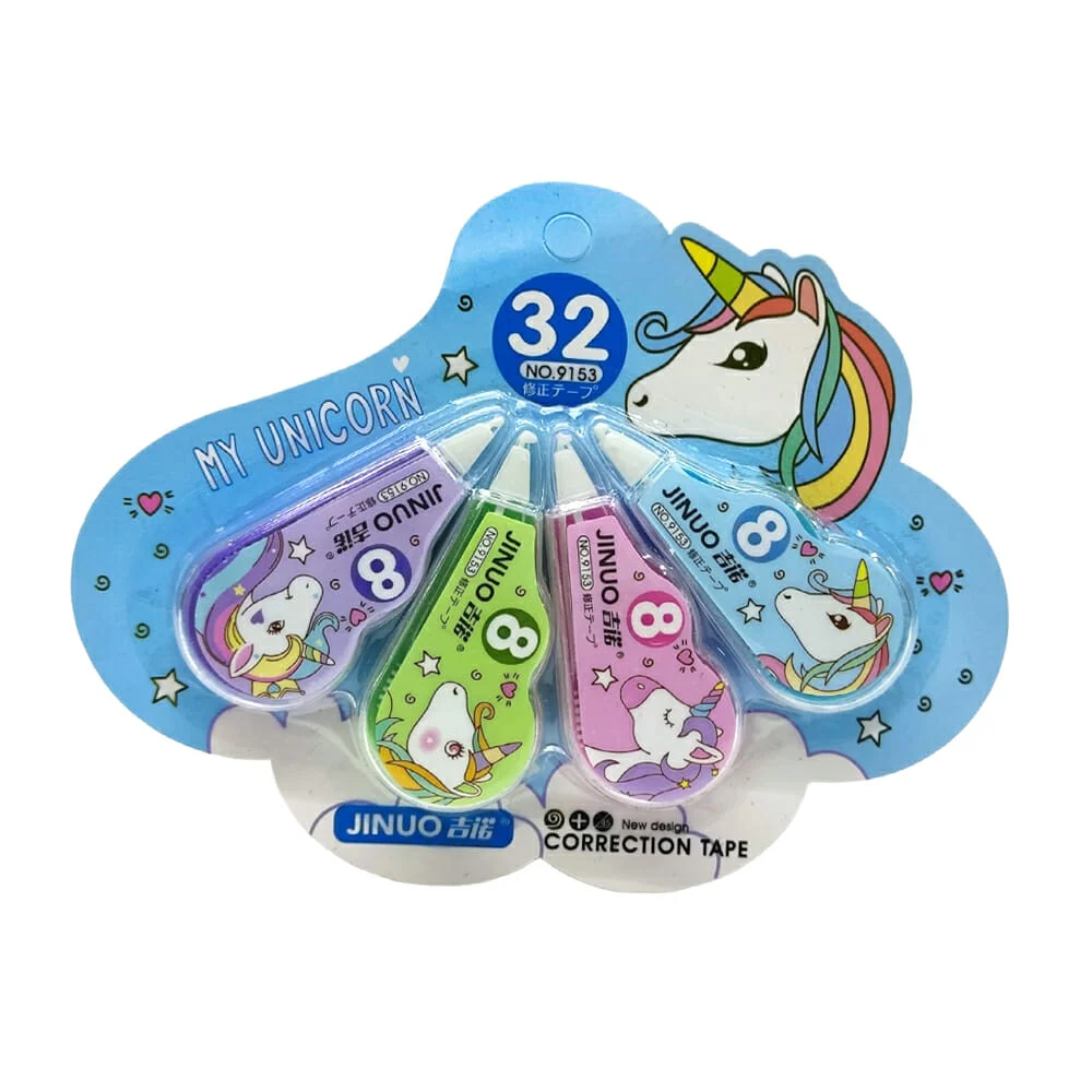 Blíster 4 correctores en cinta con temática de unicornio, variedad de colores / 9153