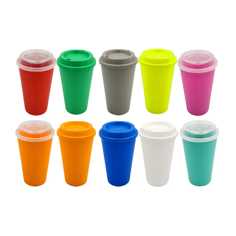 Vaso de plástico para café, tapa lisa o transparente y capacidad 500ml, variedad de colores / 916246 / vaso cafetero