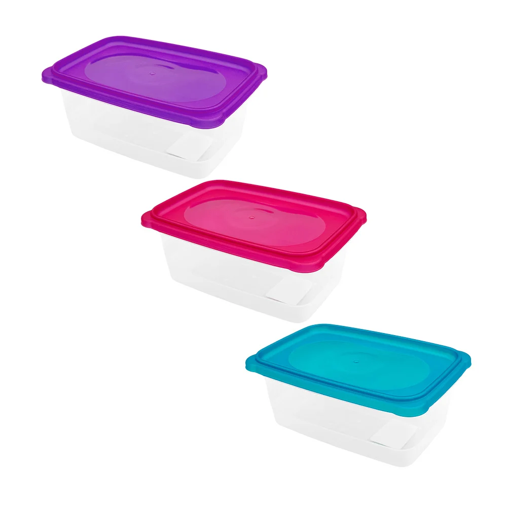 Tupper pequeño rectangular de plástico transparente, capacidad 500ml - 16.7 oz, variedad de colores en las tapas / 916345 / tupper sea line