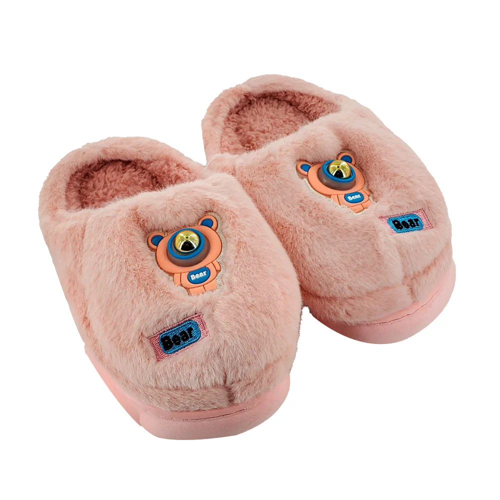 Par de pantuflas afelpadas con suela de goma, figura de silicona en forma de oso y luz led / bear / jajule / 9180