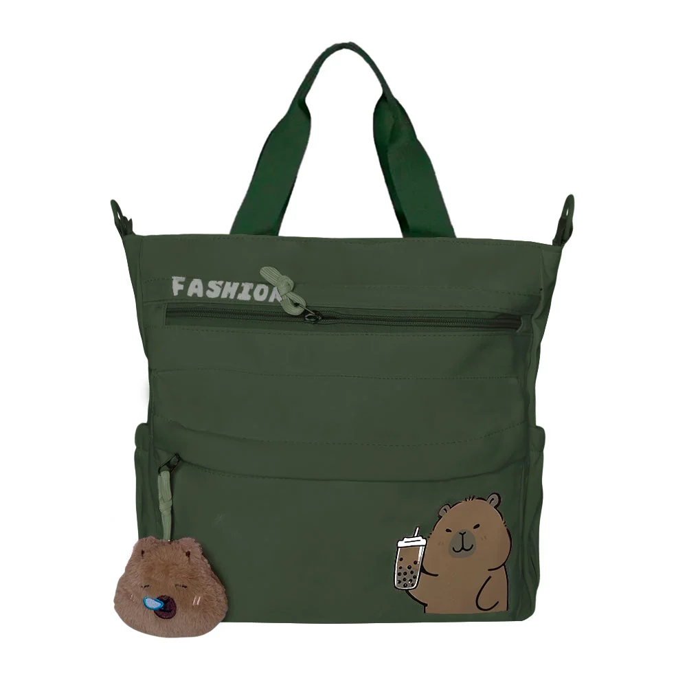 Bolsa de mano para dama, 3 compartimentos y diseño de capibara + llavero peluche