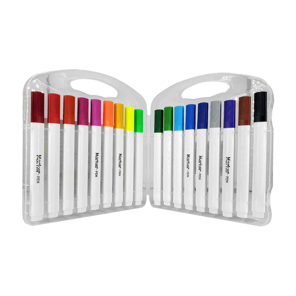 Estuche transparente con 18 plumones marcadores de colores / marker pen / 929 / 80-18