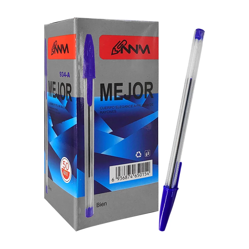 Caja con 50 plumas bolígrafos con tinta en color azul / nnm / mejor / 650154